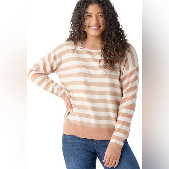 Smartwool Edgewood Boyfriend Striped Crewneck Sweater Almond Women’s Size Medium - Picture 10 of 10